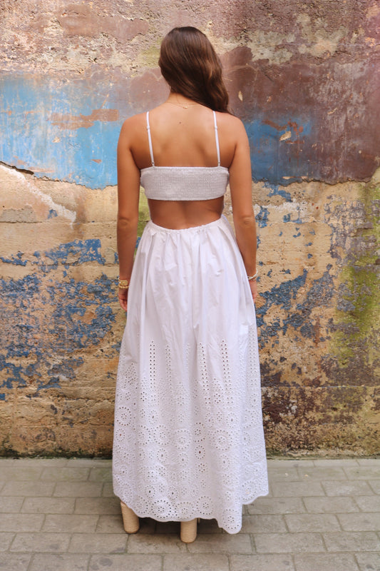 Embroidered Open Back Poplin Maxi