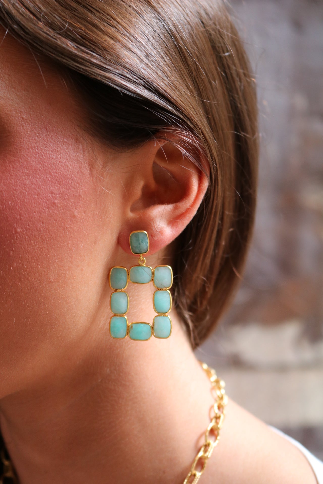 Rectangle Bezel Open Drop Earrings