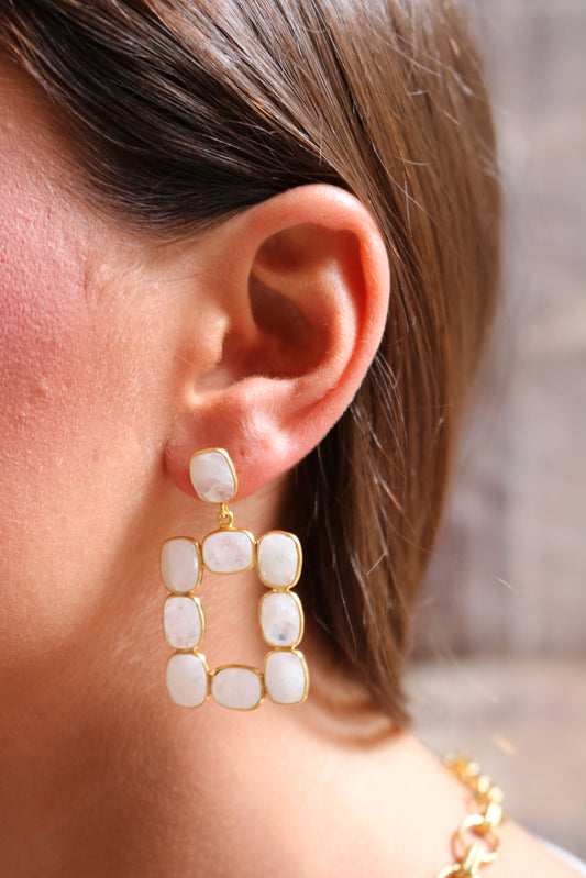 Rectangle Bezel Open Drop Earrings