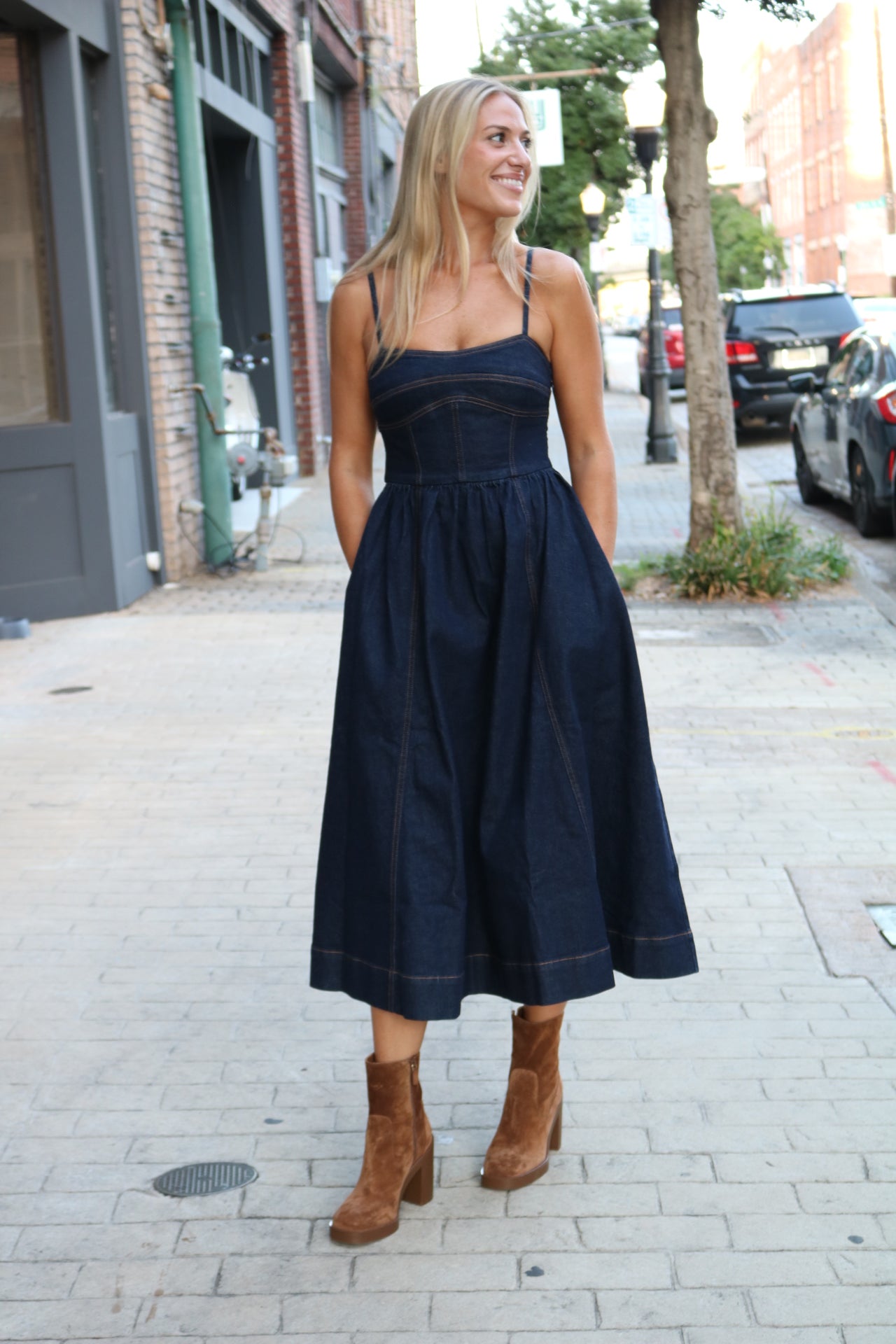 Denim Corset Midi Dress