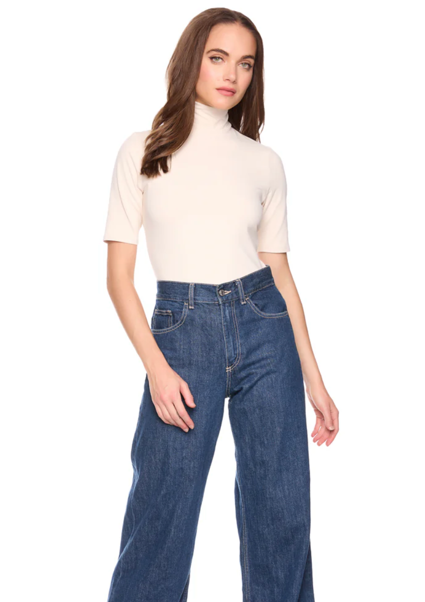 Mock Neck Elbow Sleeve Top