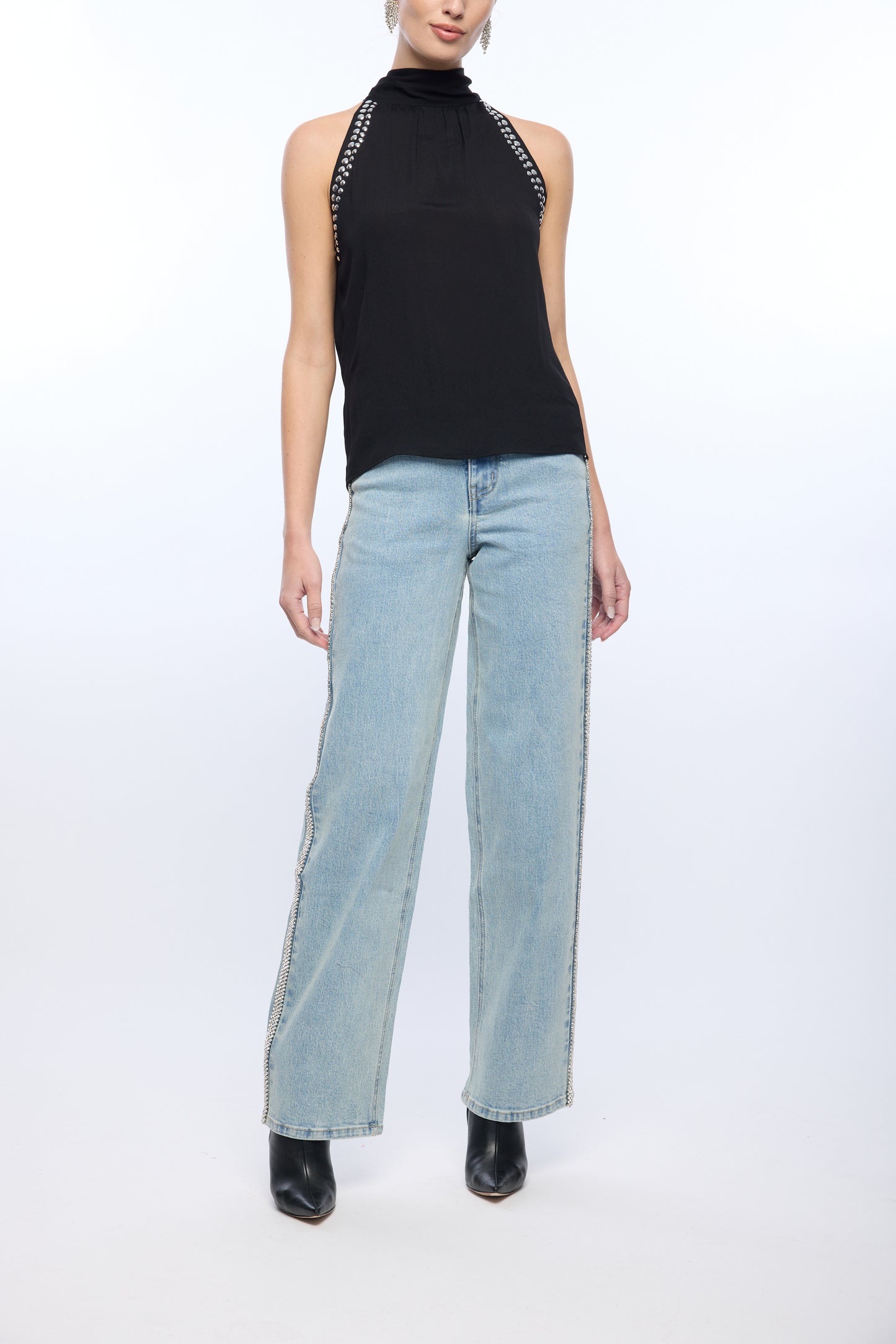 BRENNA STUDDED HALTER BLOUSE