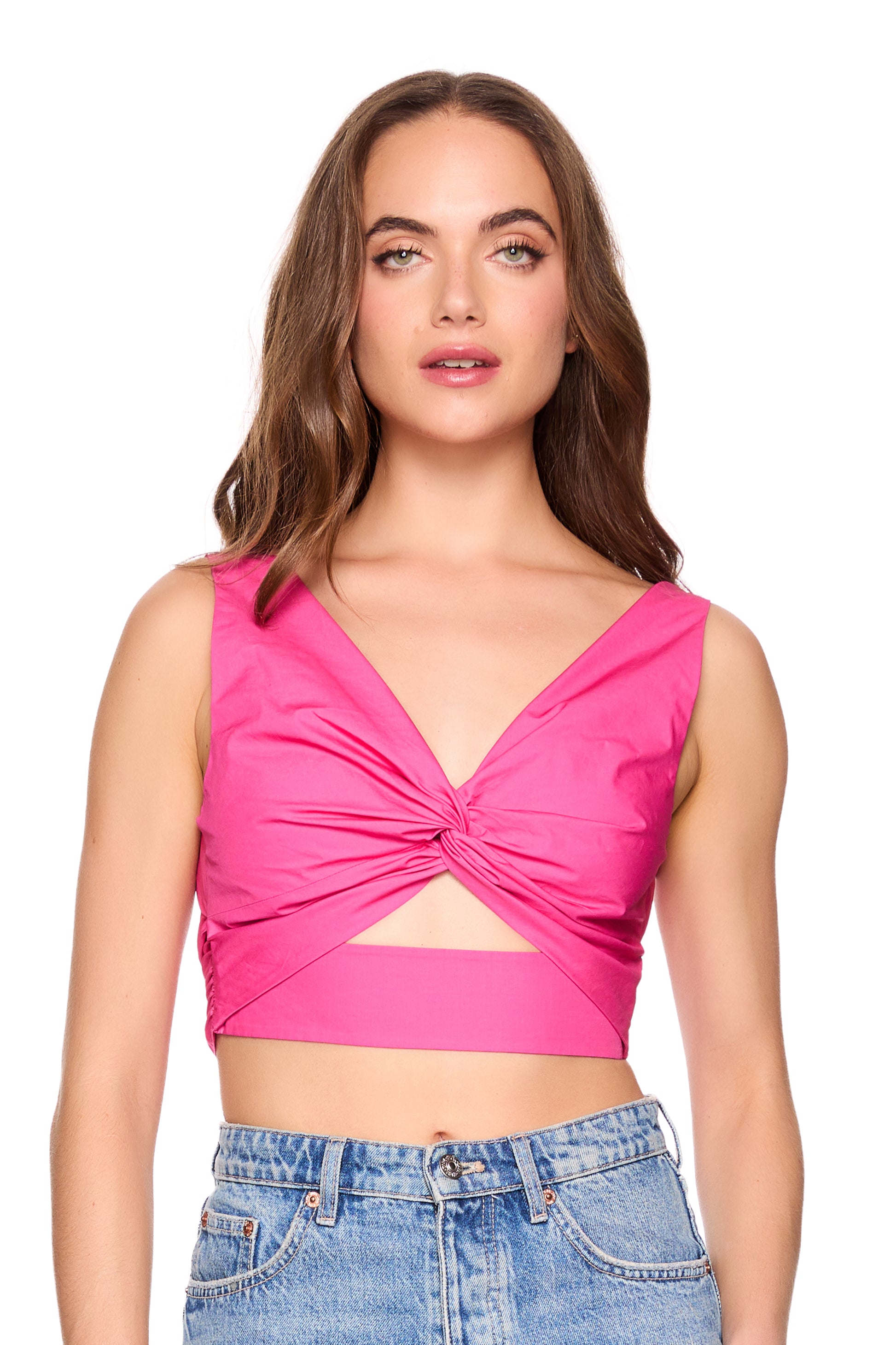 poplin twist front tie back top (at waist)