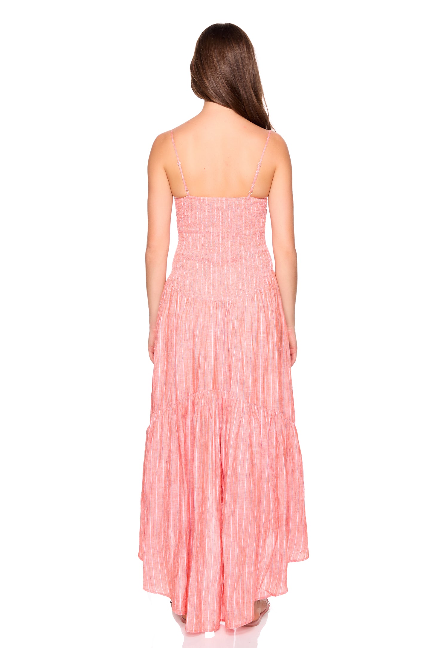 stripe linen drop waist high low dress 27-42"