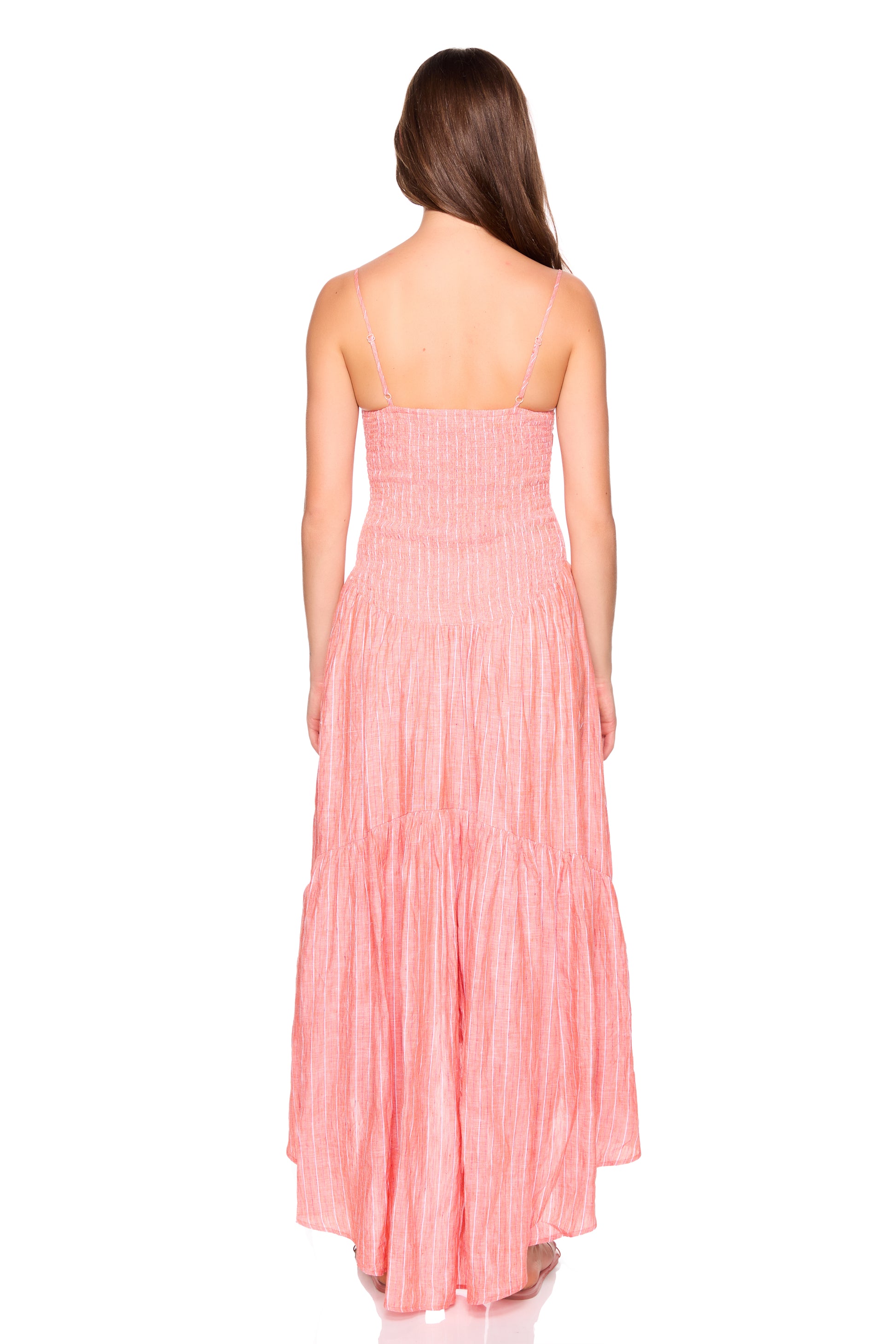 stripe linen drop waist high low dress 27-42"