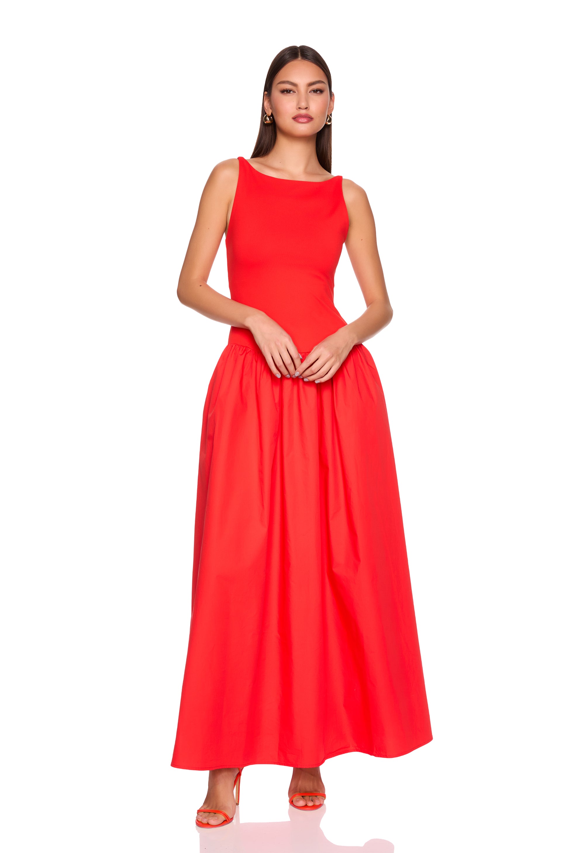 knit poplin boat neck low waist dress 42"