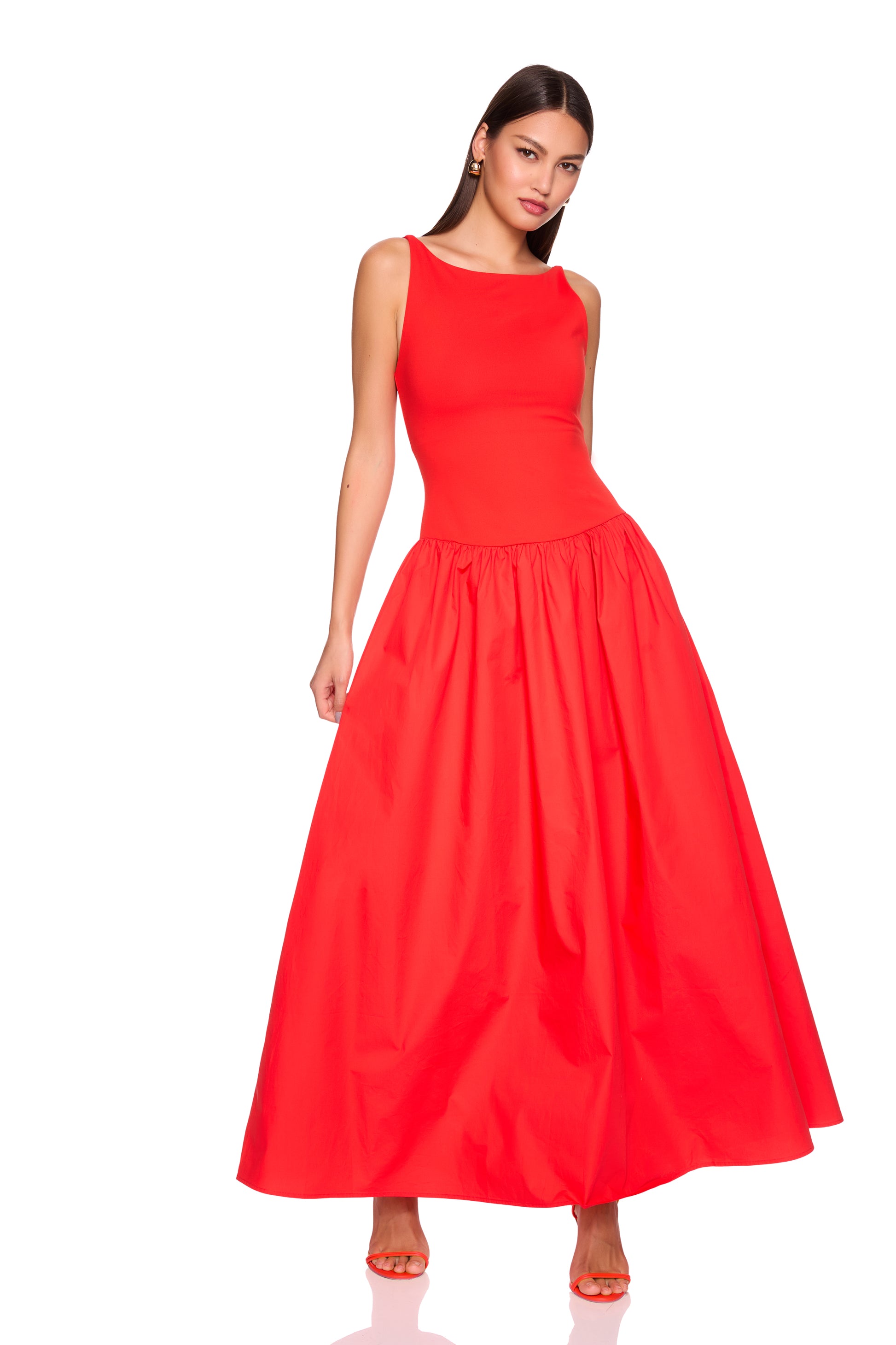 knit poplin boat neck low waist dress 42"