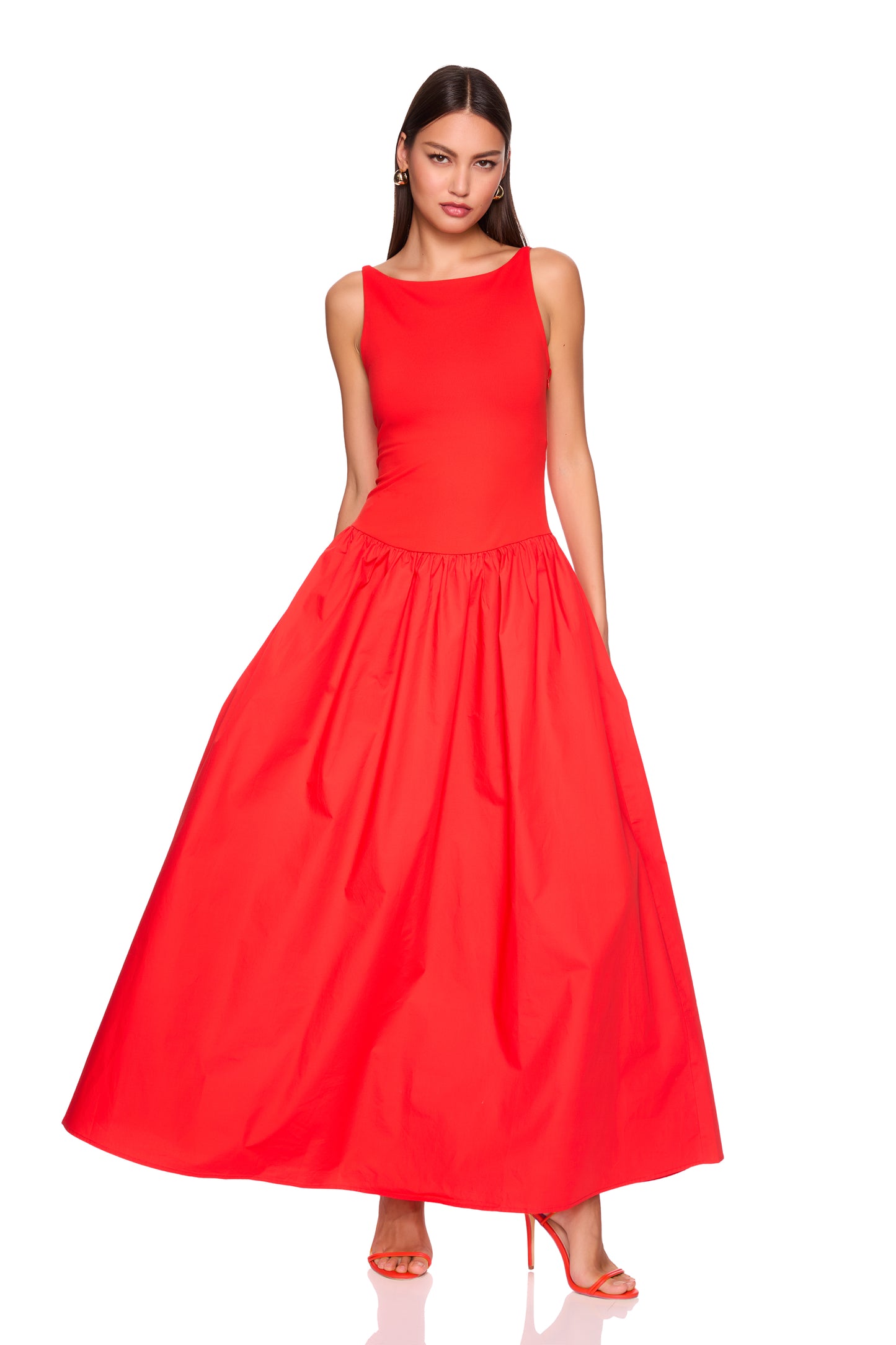 knit poplin boat neck low waist dress 42"