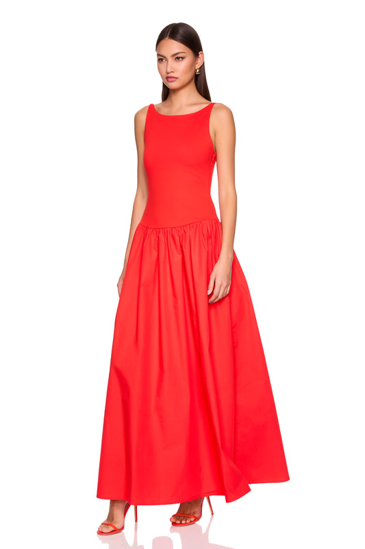 knit poplin boat neck low waist dress 42"