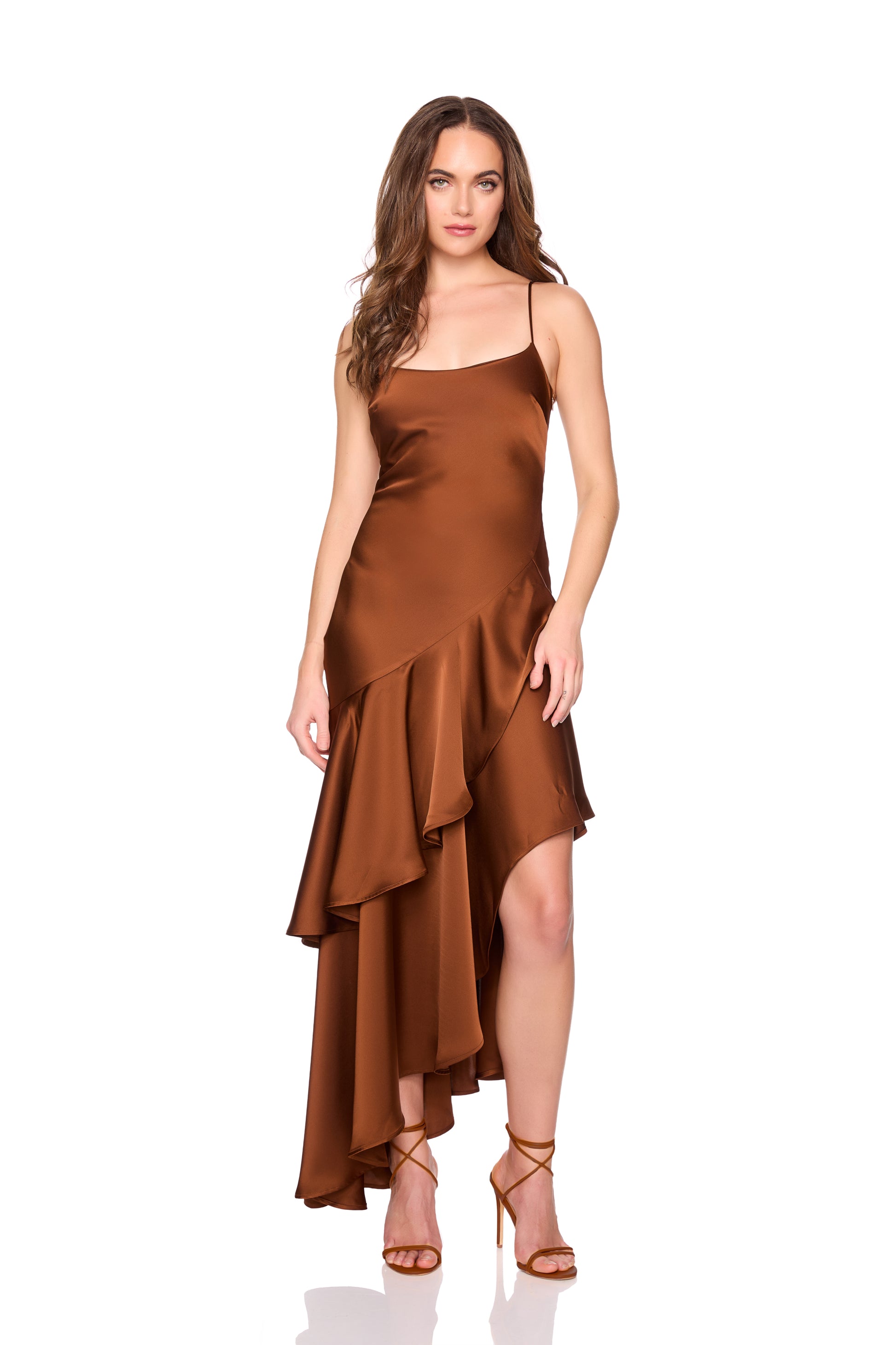 satin ruffle string dress 2 / toast