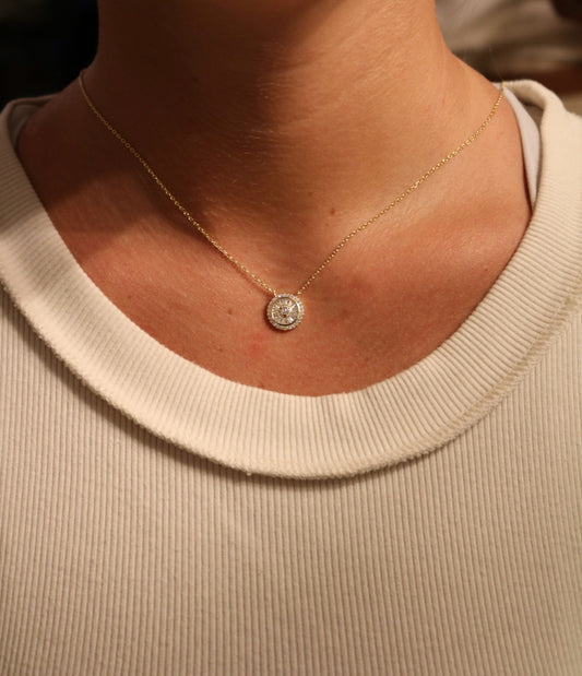 Round Disc Baguette Necklace