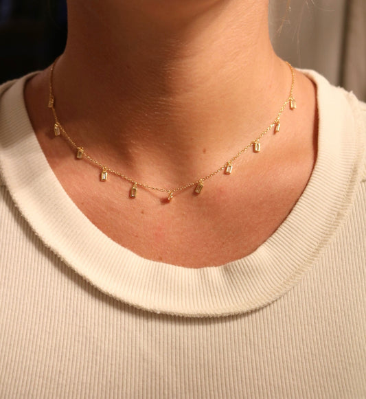 Multi Baguette Dangle Necklace