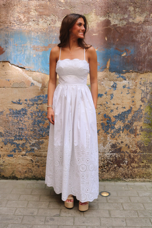 Embroidered Open Back Poplin Maxi