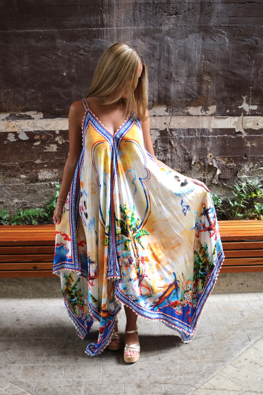 Tropical Lush Handkerchief Maxi Dress