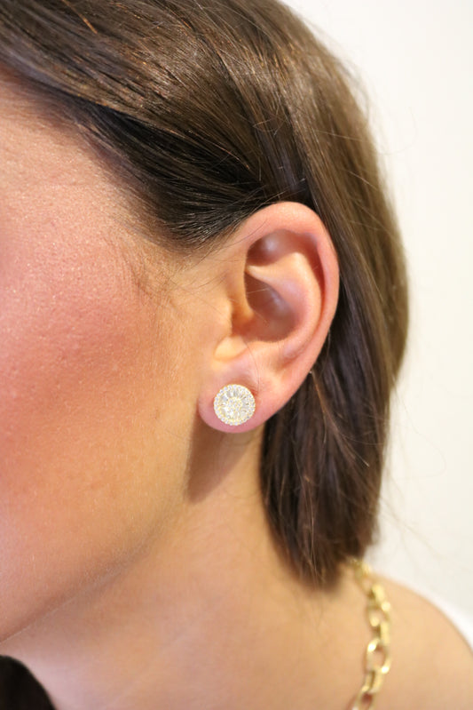 Crystalized Round Studs with Baguettes