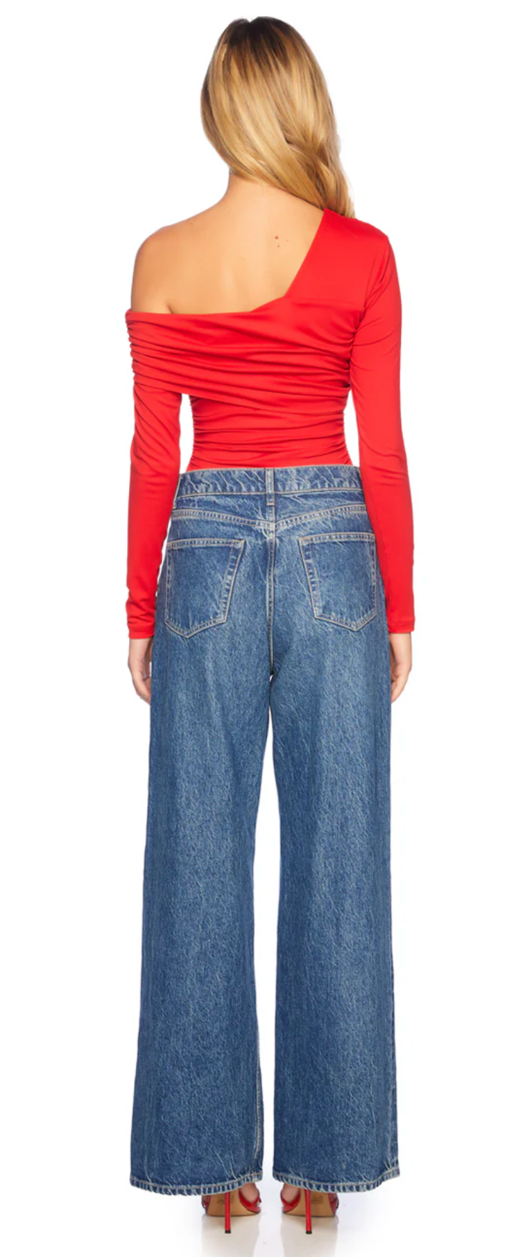 One Arm Off Shoulder Gathered Top