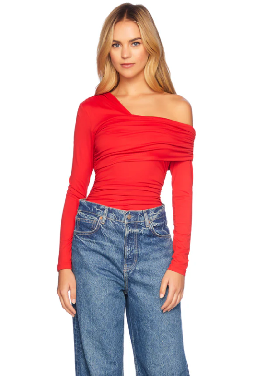 One Arm Off Shoulder Gathered Top