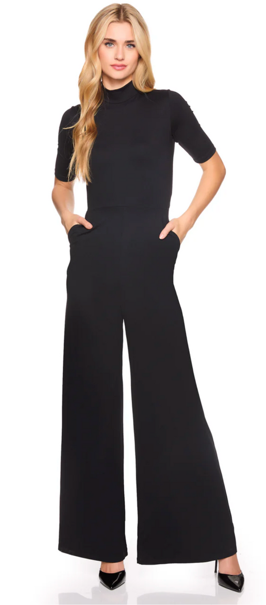 Short Sleeve Mock Neck Jumpsuit