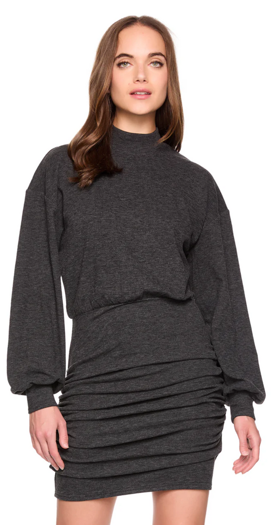 Fleece Mock Neck Gathered Dress
