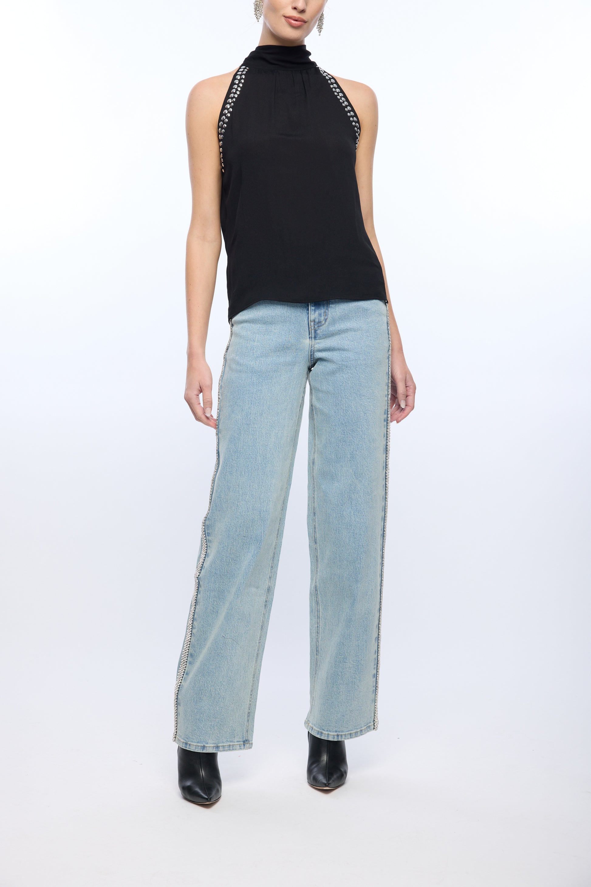 BRENNA STUDDED HALTER BLOUSE