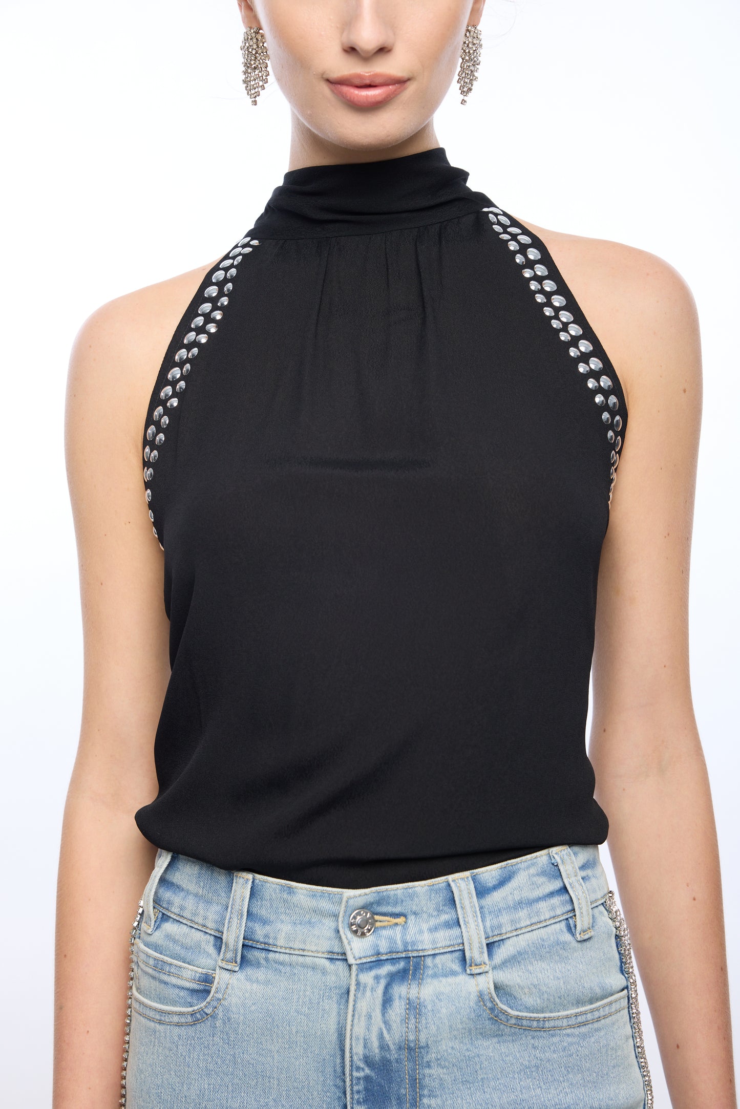BRENNA STUDDED HALTER BLOUSE