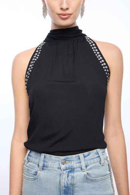 BRENNA STUDDED HALTER BLOUSE