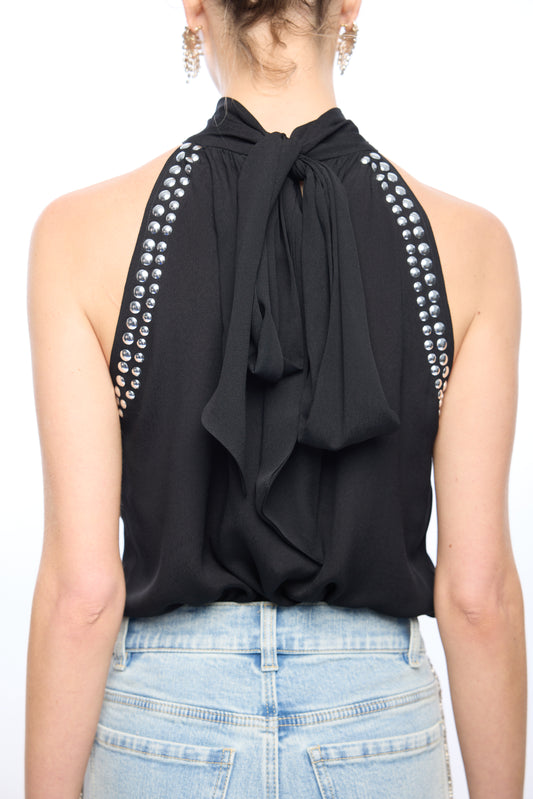 BRENNA STUDDED HALTER BLOUSE